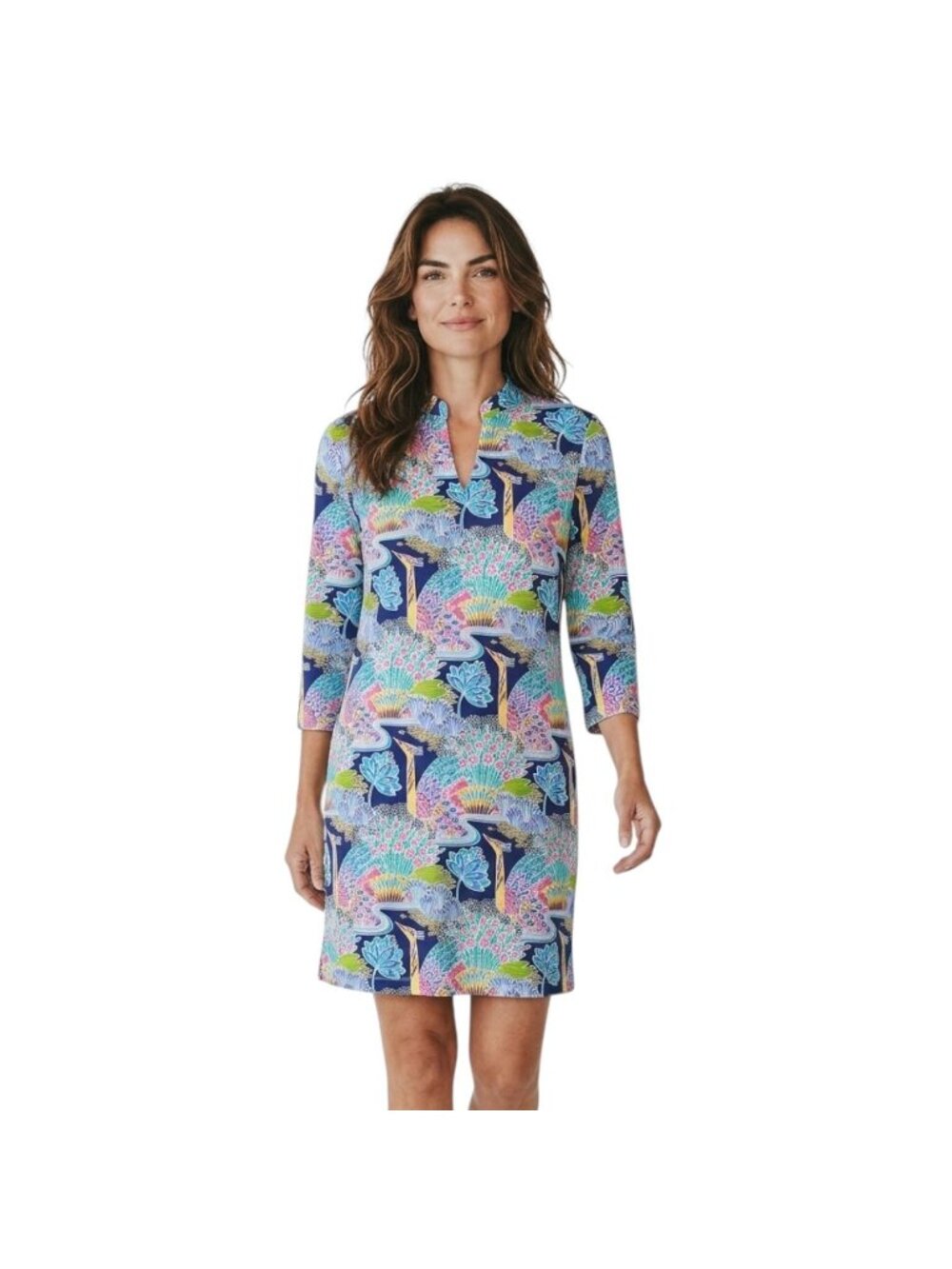 J. McLaughlin Catalina Cloth Womens XL Dress Floral Peacock Print 3/4 Sleeves